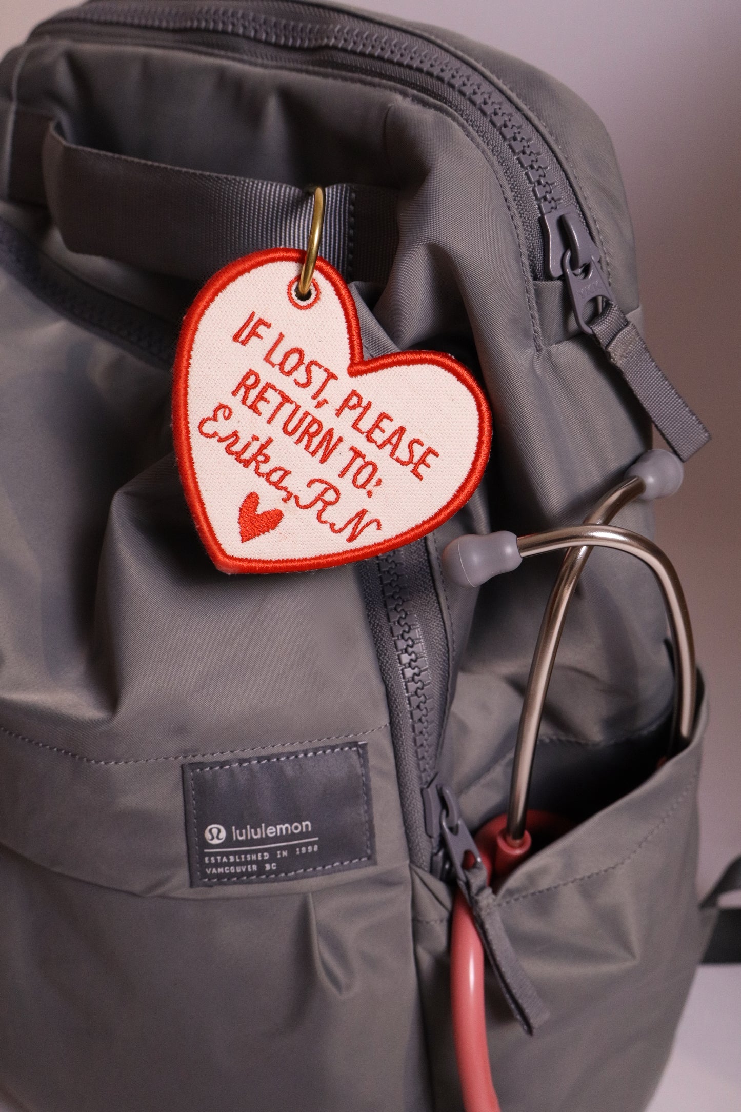 "If Lost, Please Return To” Heart Bag Charm