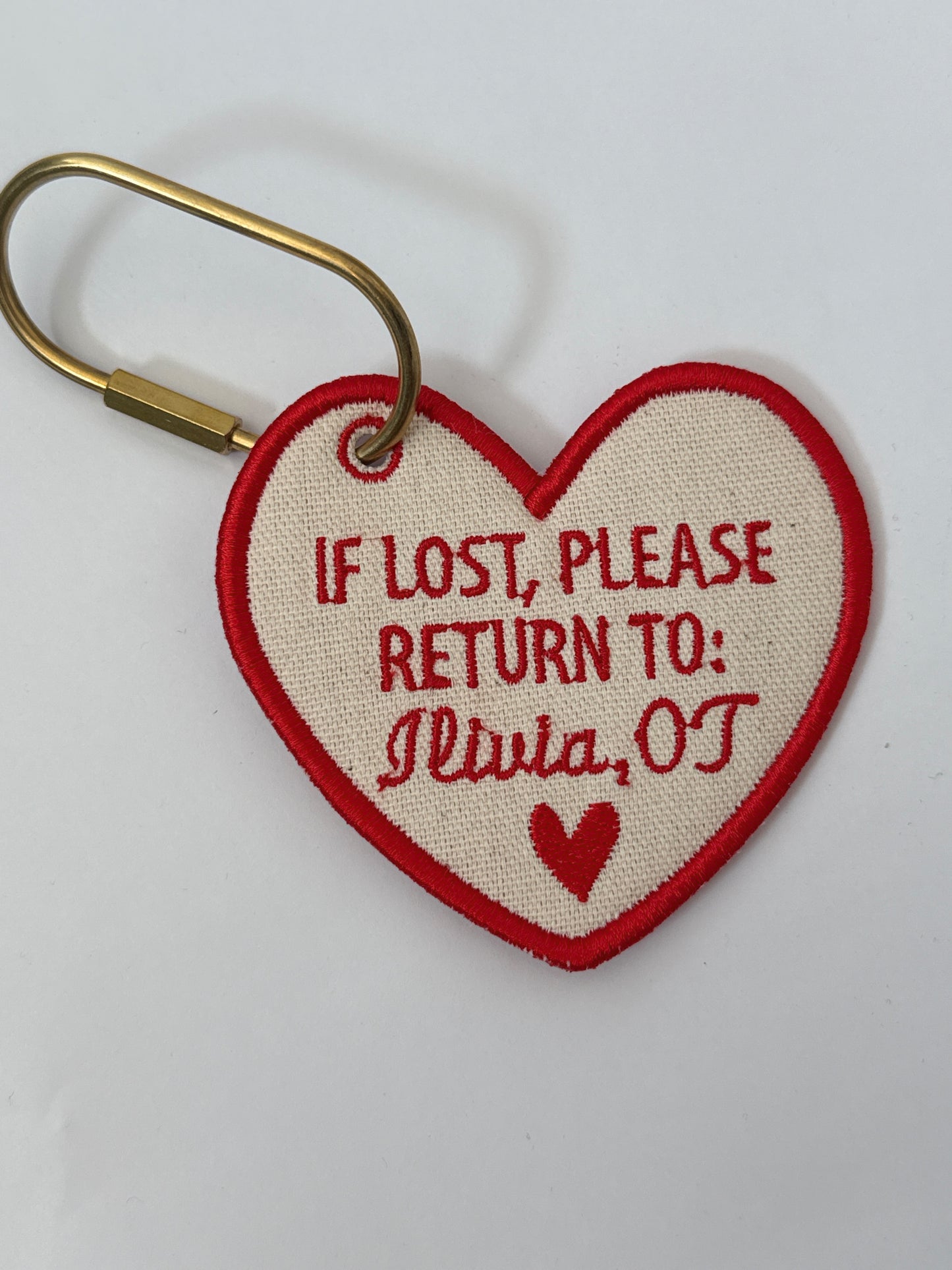 "If Lost, Please Return To” Heart Bag Charm