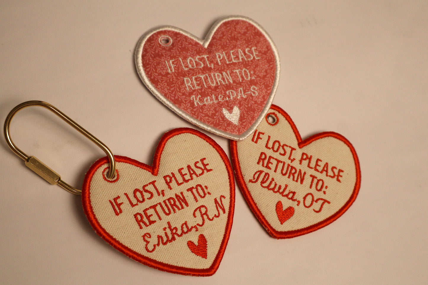 "If Lost, Please Return To” Heart Bag Charm